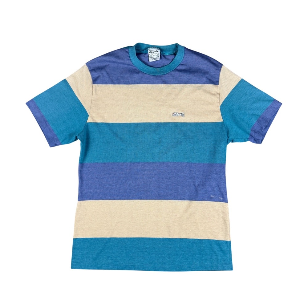 Vintage Coyote by Argo Striped T-Shirt USA Made Blue Natural Men's Large‎